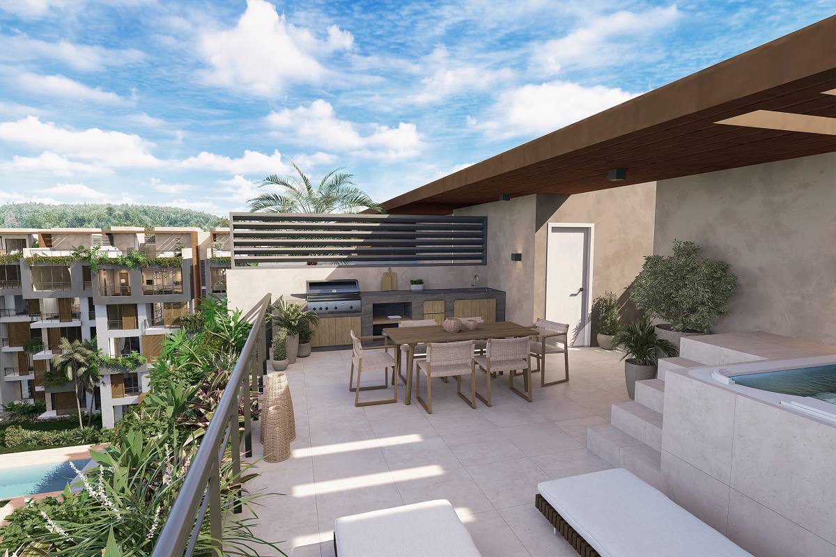 Rooftop terraces and resort pool